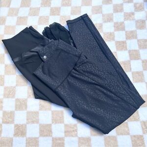 Senita Athletics Black Leopard Leggings and black leggings with mesh accents